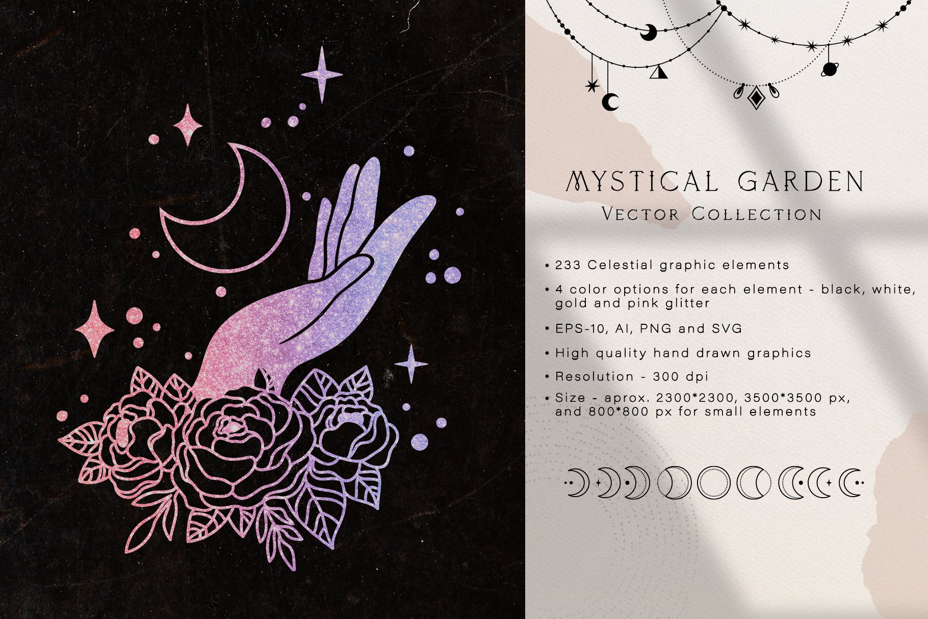 Moon flowers - celestial graphic kit preview image.