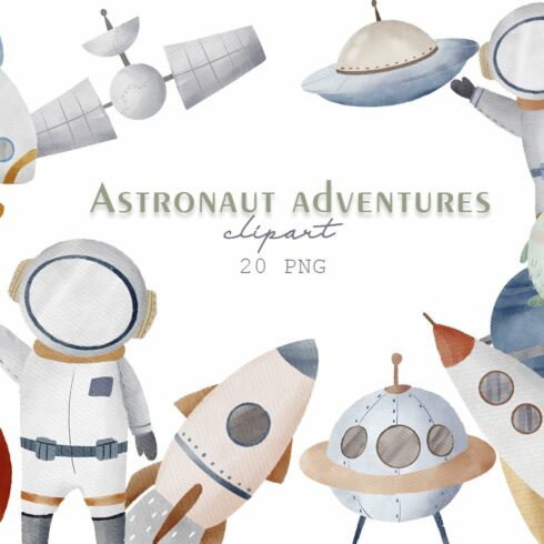 Watercolor astronaut clipart PNG cover image.