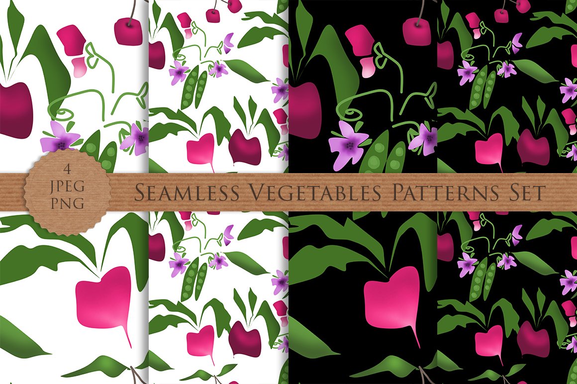 SALE! VEGETABLES seamless patterns cover image.