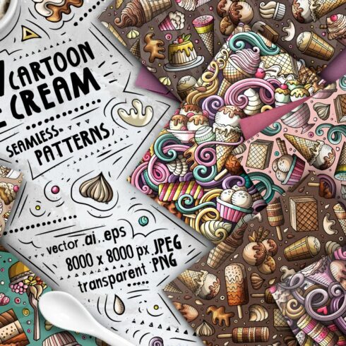 7 Ice Cream Seamless Patterns cover image.