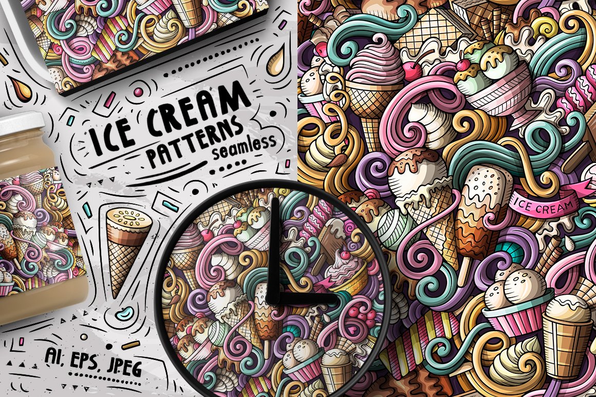 7 Ice Cream Seamless Patterns preview image.