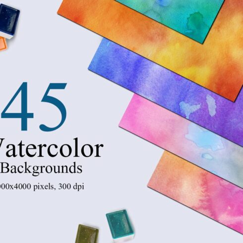 45 Rainbow Watercolor Backgrounds cover image.