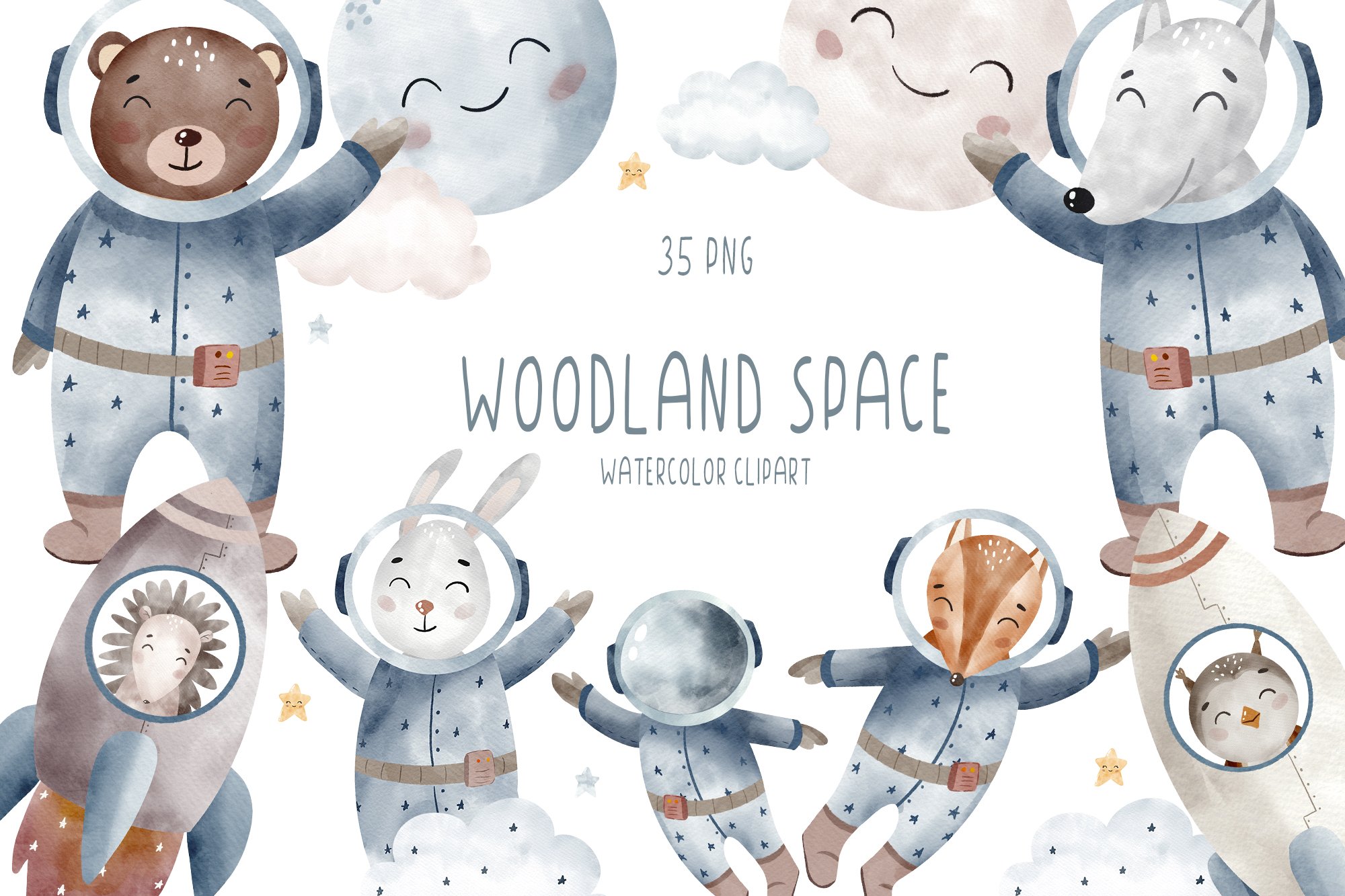 Watercolor woodland space clipart cover image.