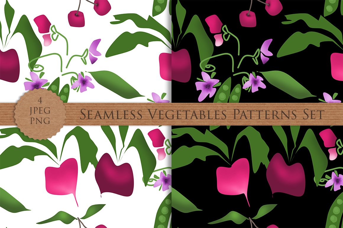 SALE! VEGETABLES seamless patterns preview image.