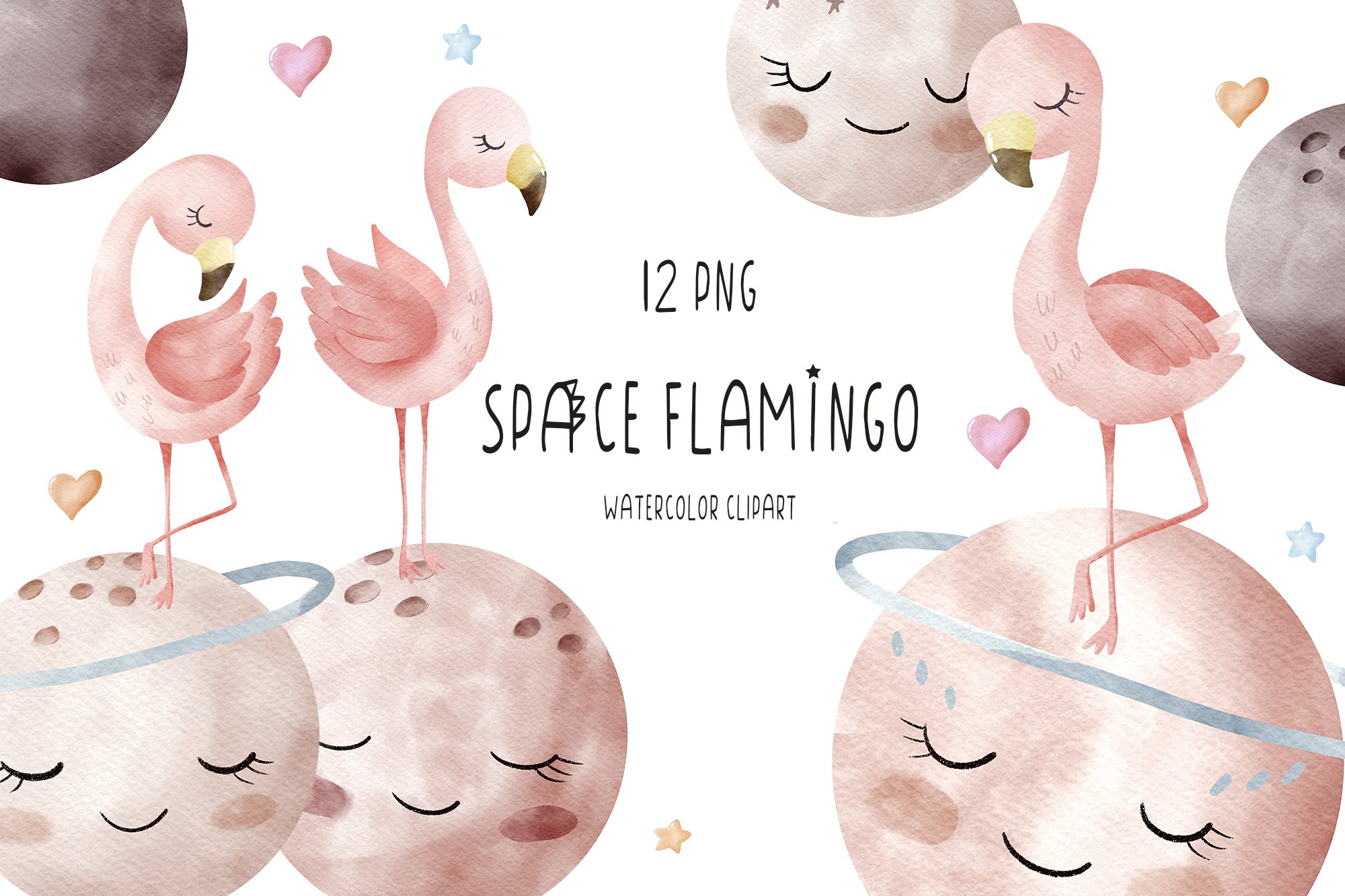 Watercolor Space flamingo clipart cover image.