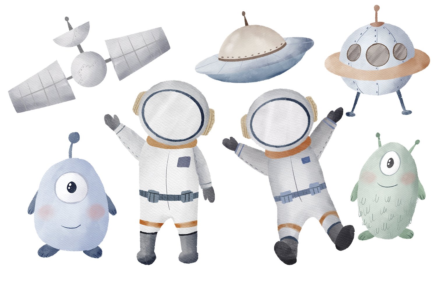 Watercolor astronaut clipart PNG preview image.