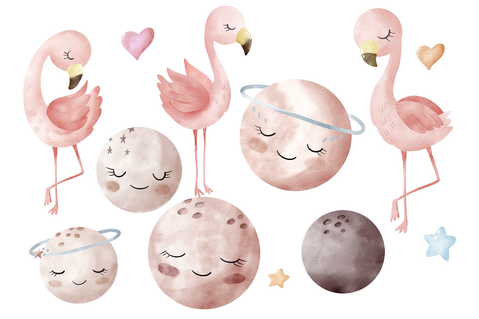 Watercolor Space flamingo clipart preview image.