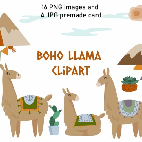 Boho llama clipart and pattern cover image.