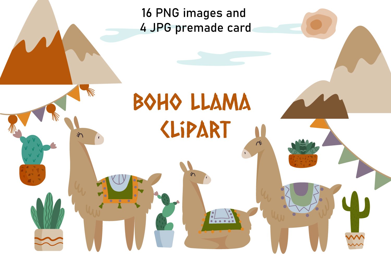 Boho llama clipart and pattern cover image.