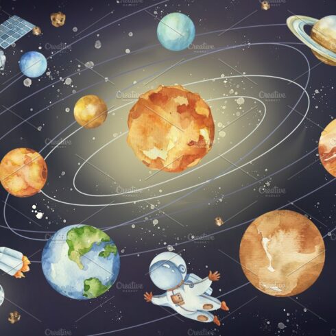 Watercolor Solar System with Planets cover image.