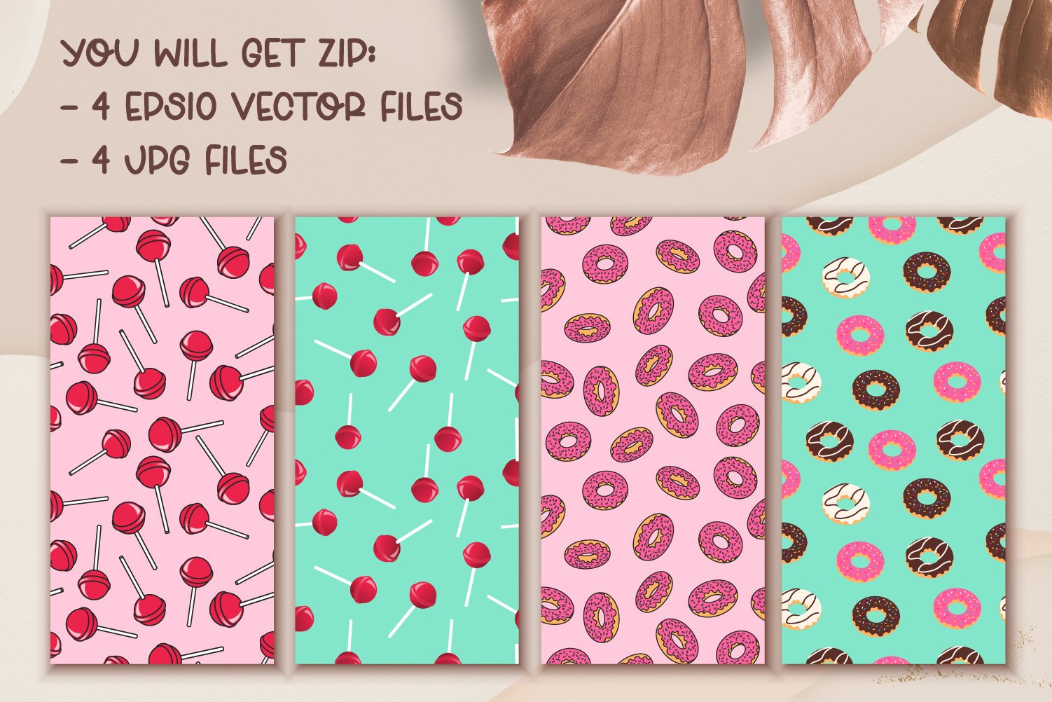 Donuts and lollipops patterns preview image.