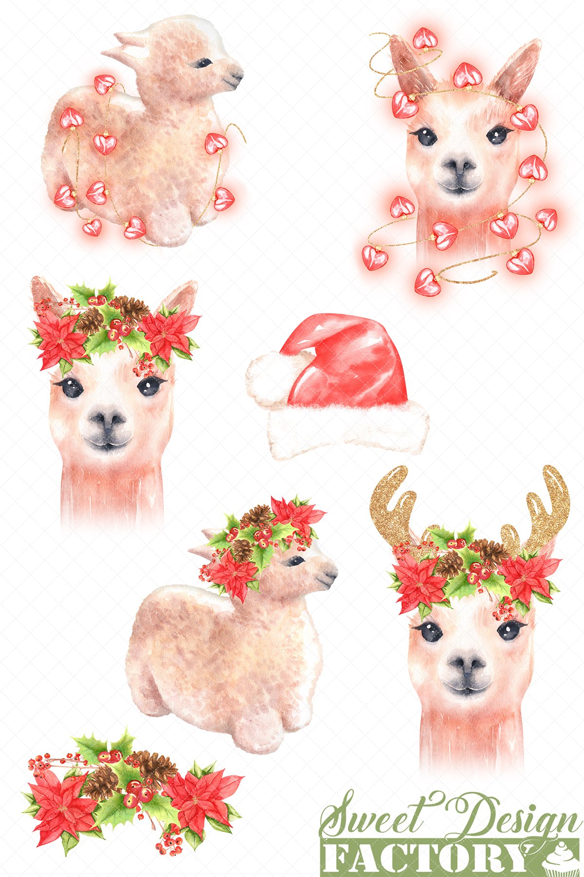 Christmas alpaca clipart. preview image.