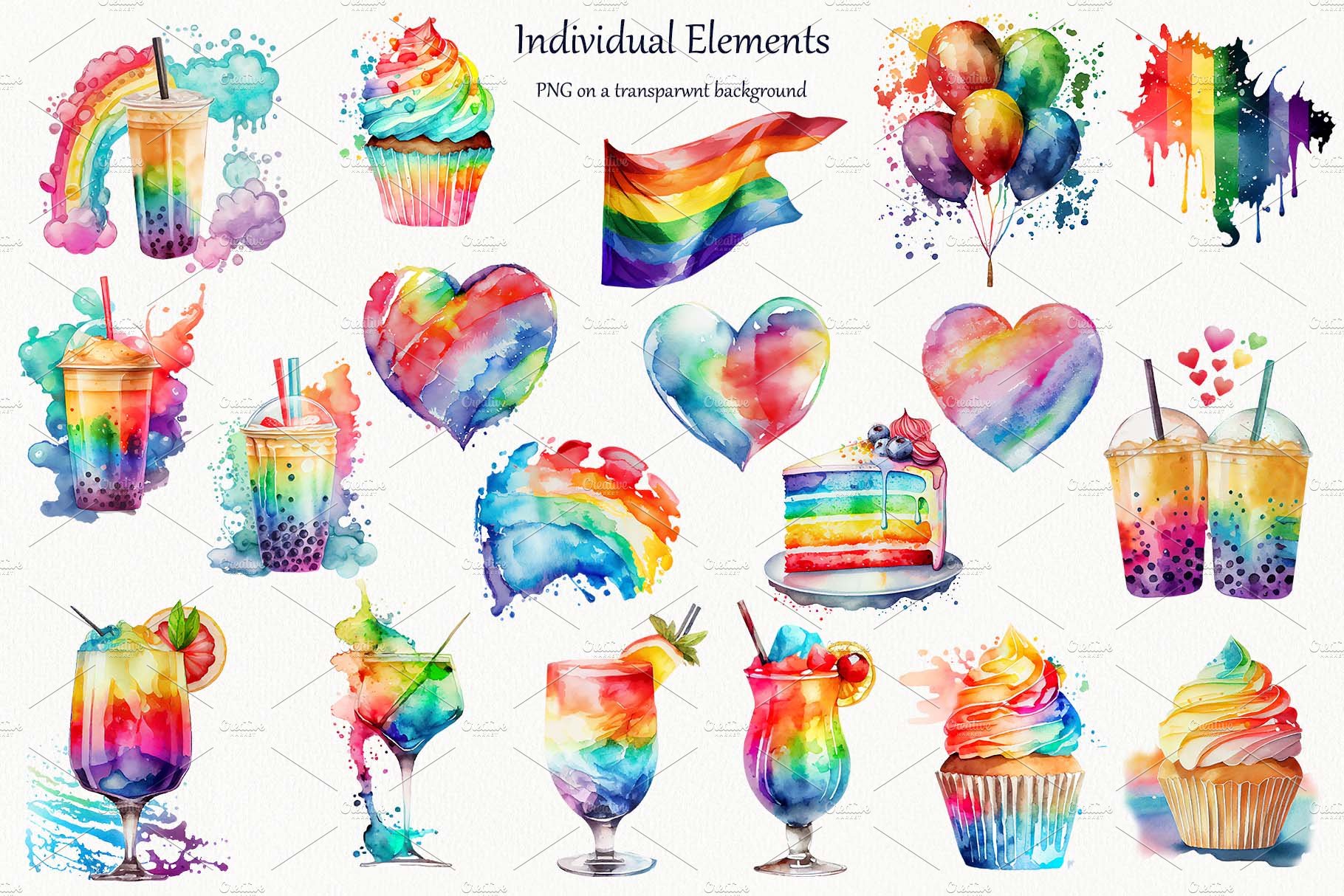 Rainbow Watercolor clipart. Pride preview image.
