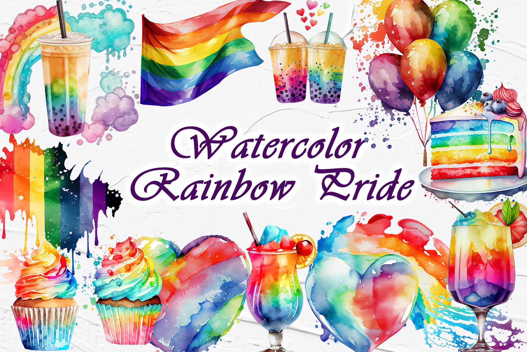 Rainbow Watercolor clipart. Pride cover image.