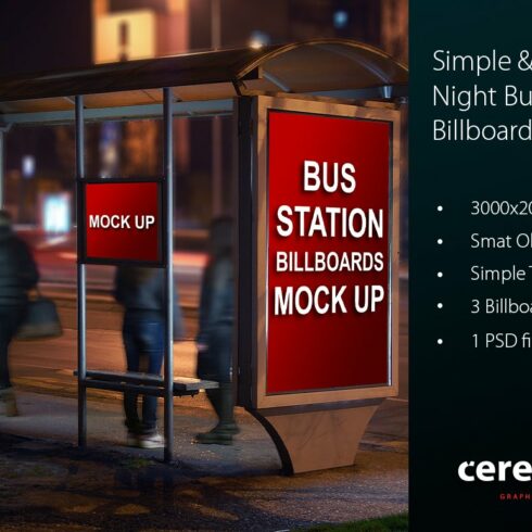 Bus Station Night Billboards Mock Up cover image.