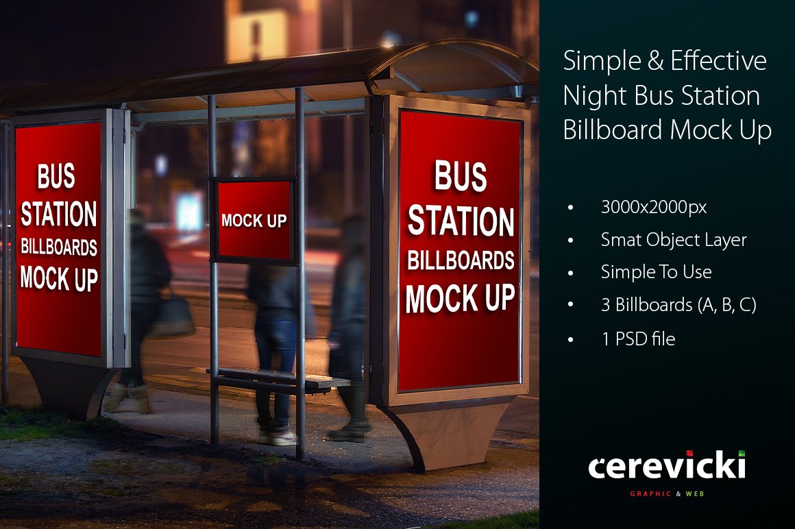 Bus Station Night Billboards Mock Up cover image.