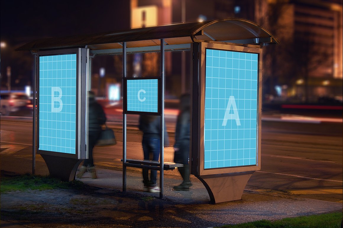 Bus Station Night Billboards Mock Up preview image.