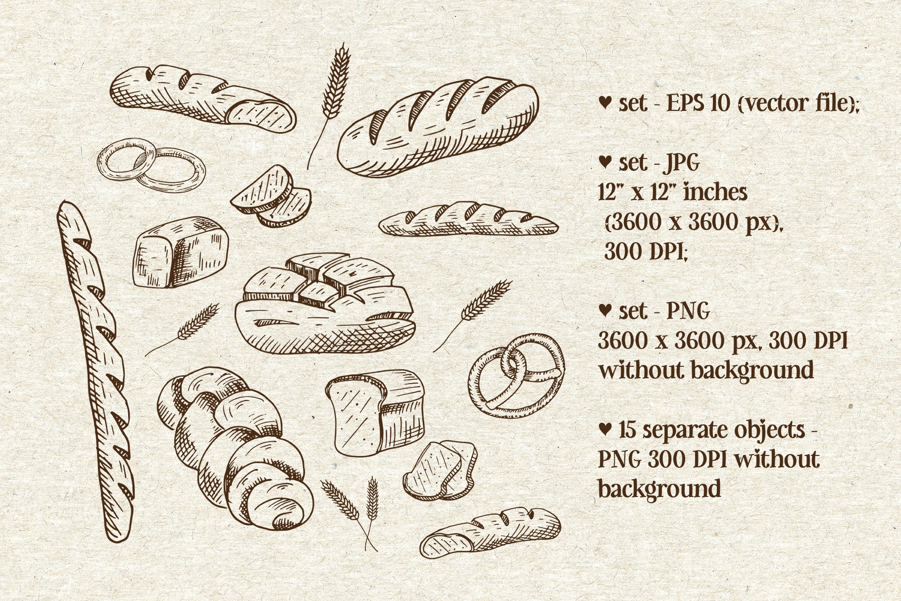 Bread. Sketches and patterns preview image.