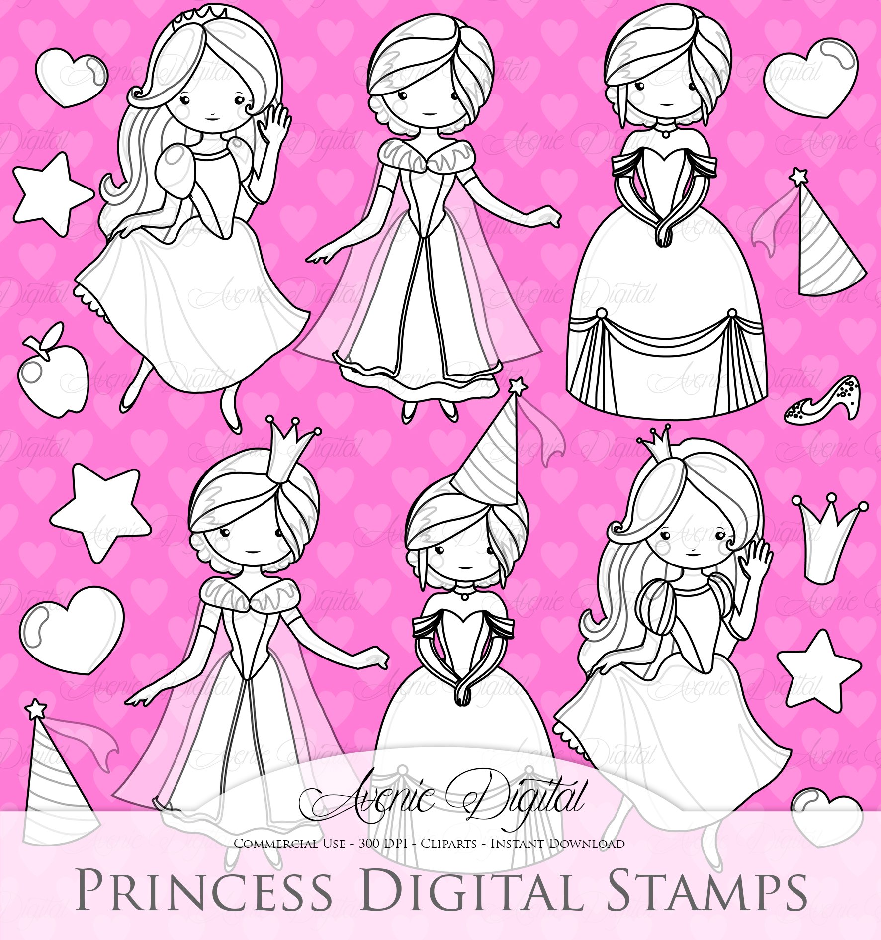 Fairytale Princess Digital Stamps cover image.