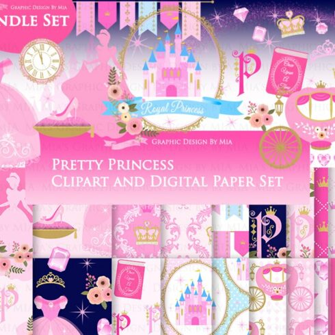 Princess Pink Clipart+Pattern set cover image.