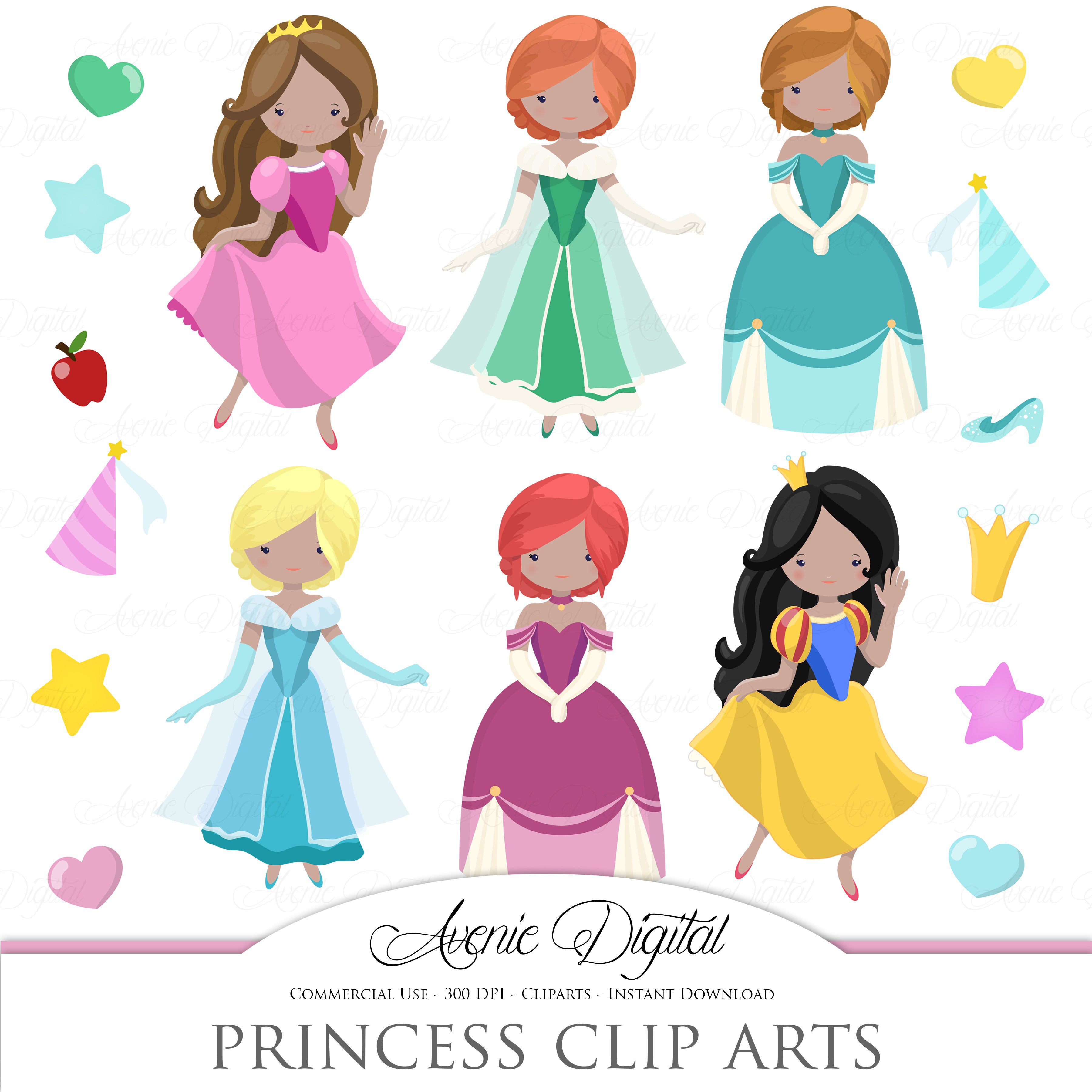 Fairytale Princess Clipart + Vectors cover image.