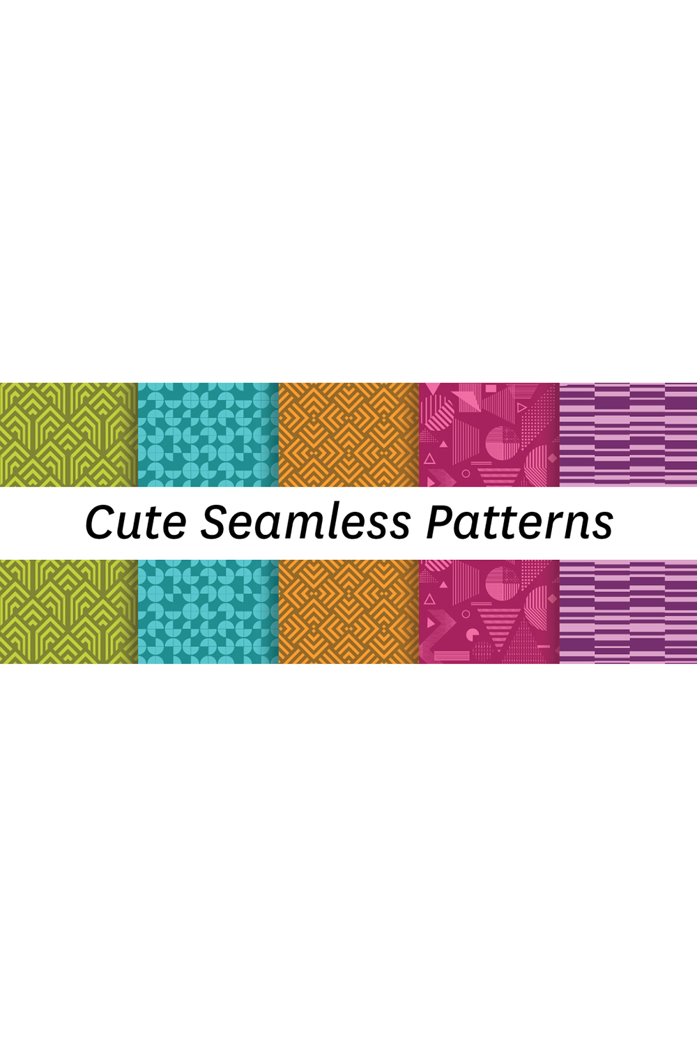 Cute Bright Seamless Patterns Vector format pinterest preview image.