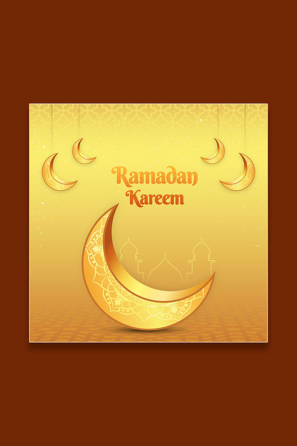 Ramadan Kareem greeting card design with Islamic background pinterest preview image.