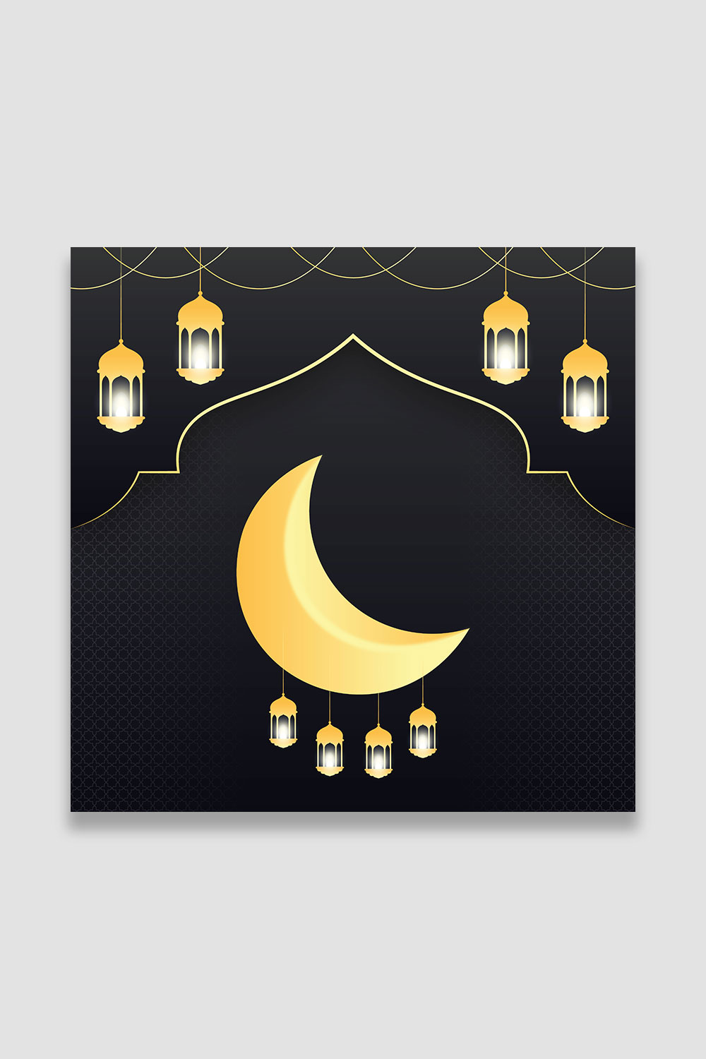 Ramadan Kareem greeting card with Islamic background pinterest preview image.