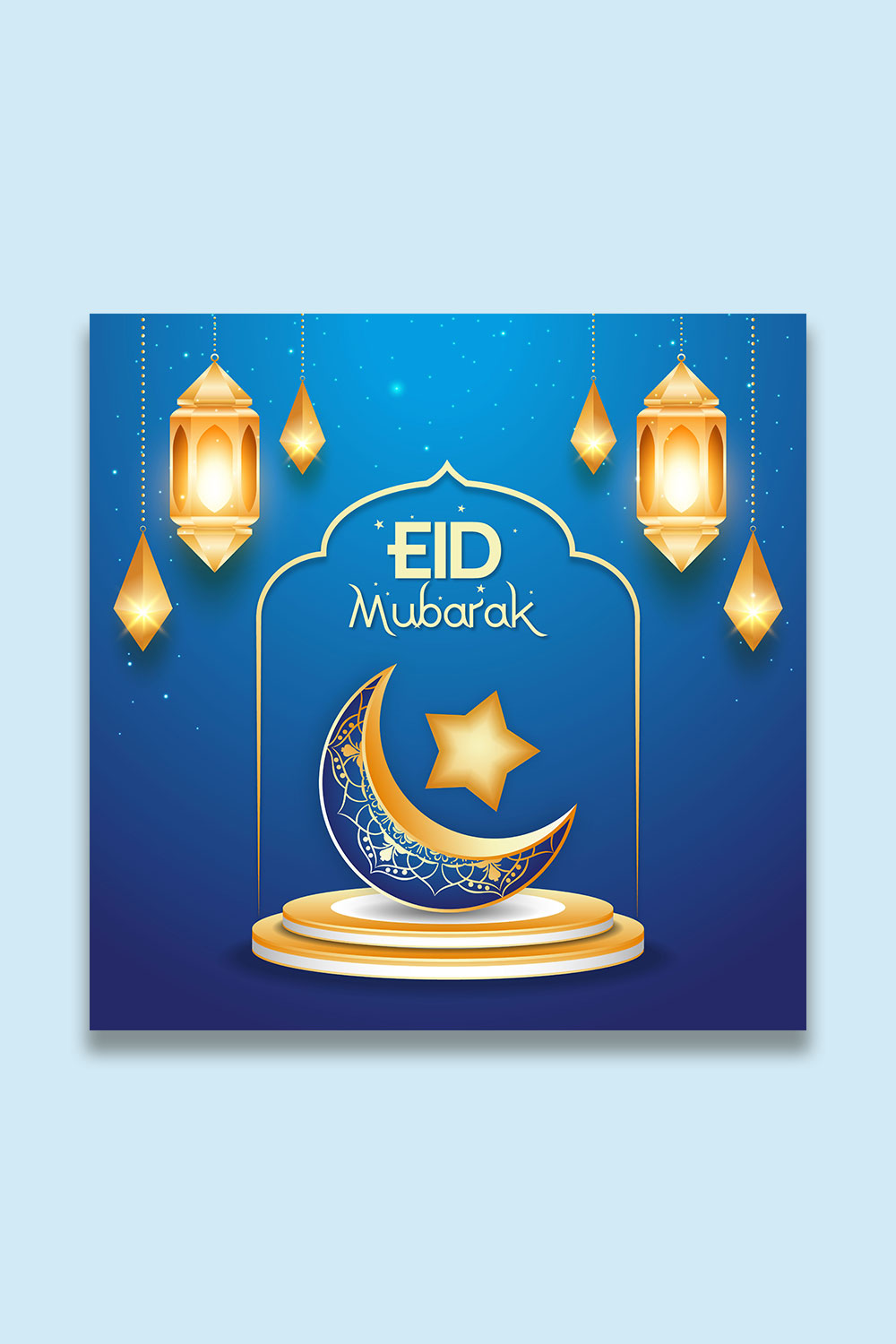Eid Mubarak colorful luxury Islamic background with decorative Islamic ornament, eid Mubarak social media post design pinterest preview image.