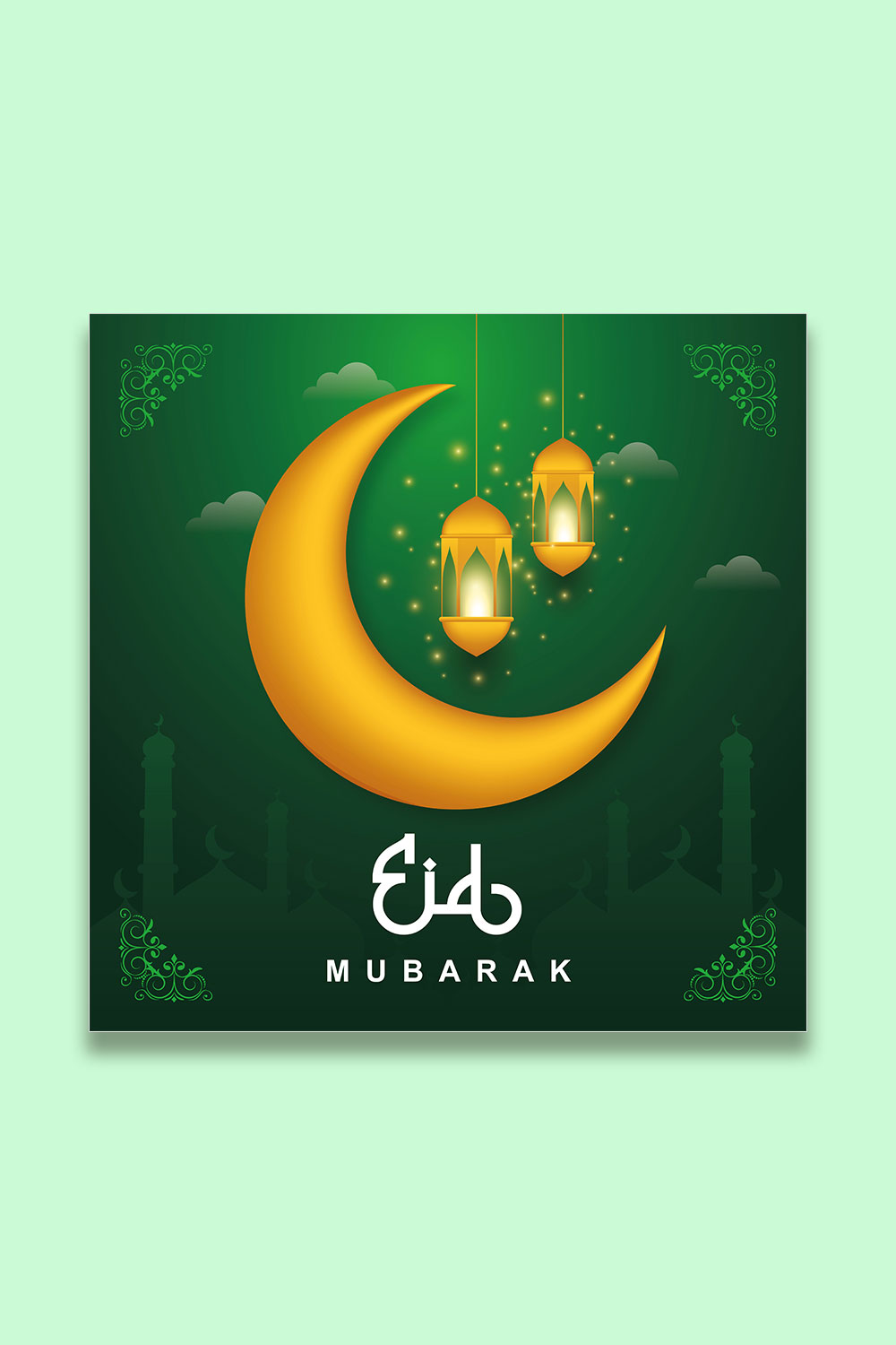 Eid Mubarak and eid ul-fitr social media banner template pinterest preview image.