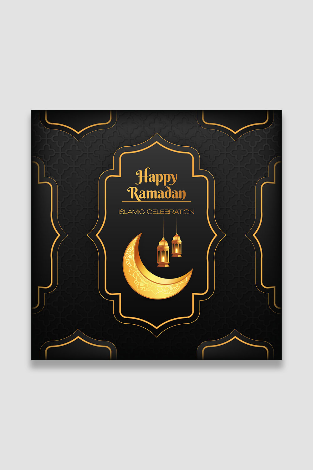 Ramadan Kareem greeting card design with Islamic background pinterest preview image.