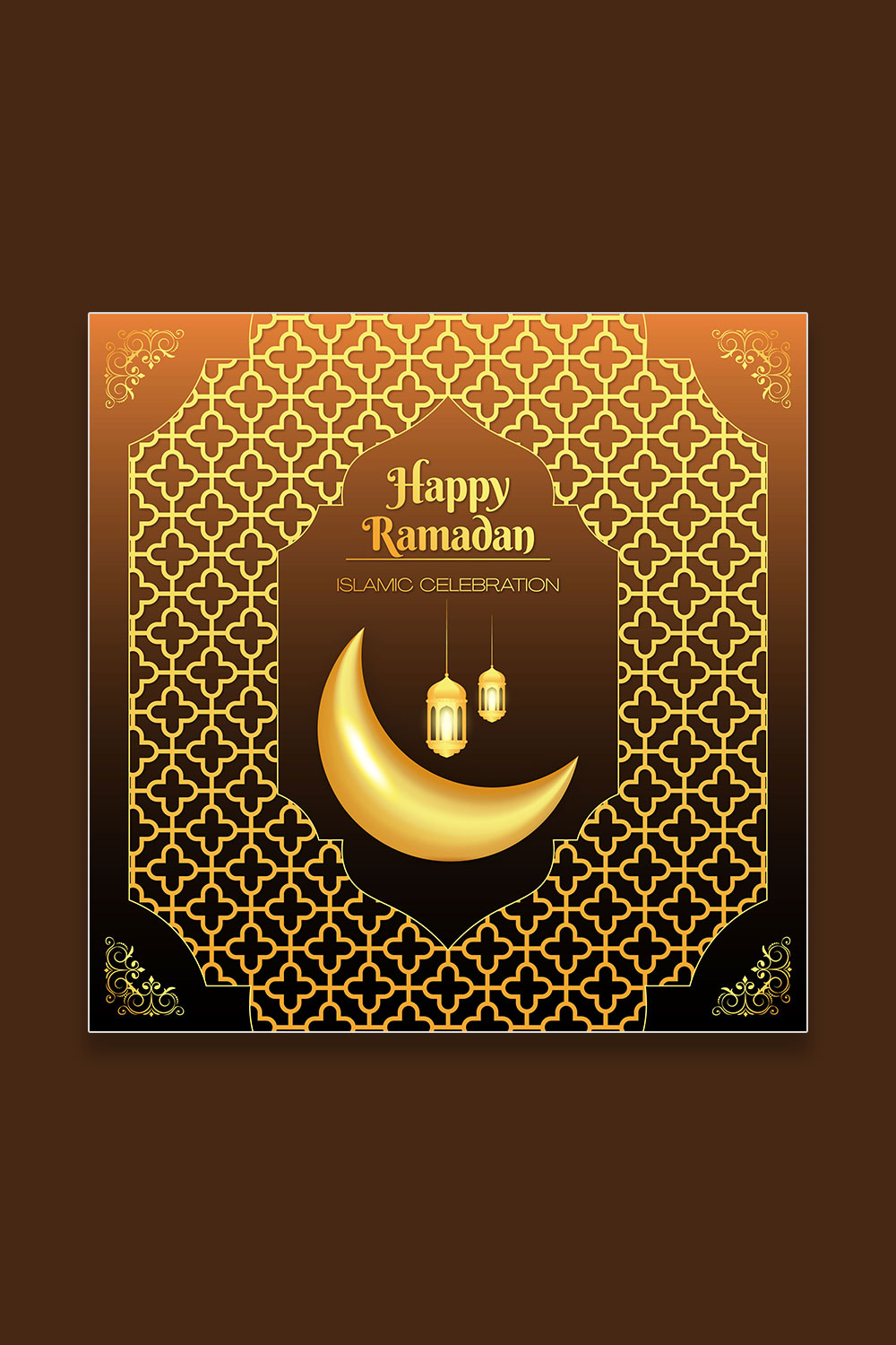 Ramadan Kareem greeting card design with Islamic background pinterest preview image.