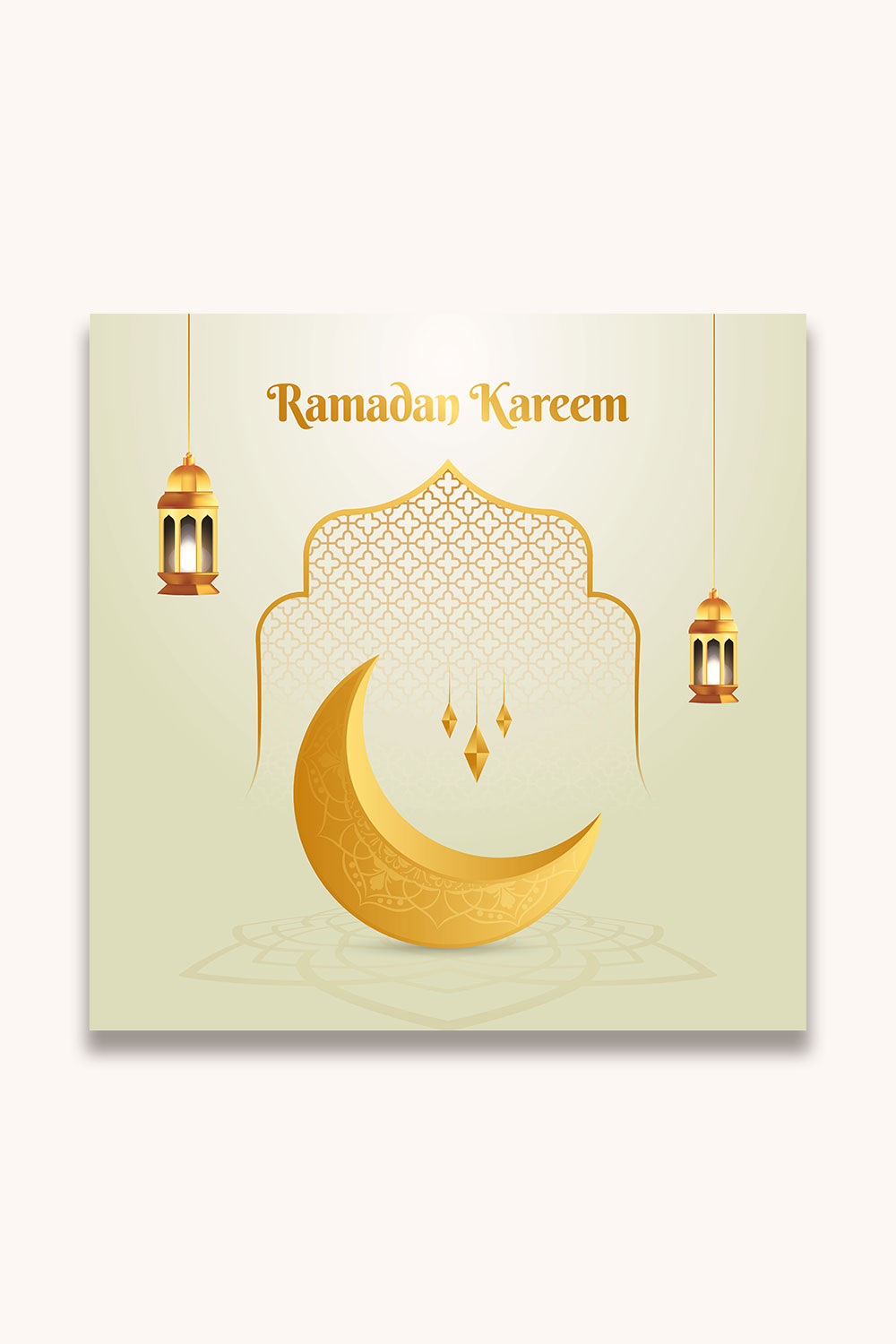 Elegant Ramadan kareem decorative festival greeting card with 3d moon and Islamic background vector design pinterest preview image.