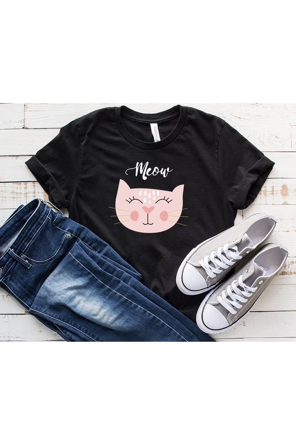 Meow Sweets Cat's t-shirt Design pinterest preview image.