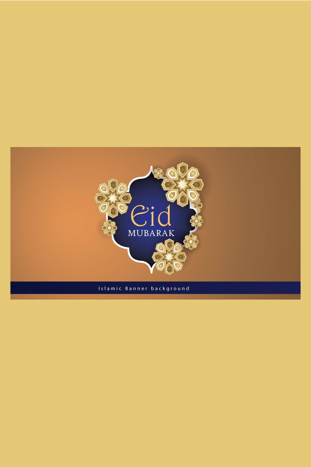 Islamic Banner Background with a Aesthetic Eid Mubarak pinterest preview image.