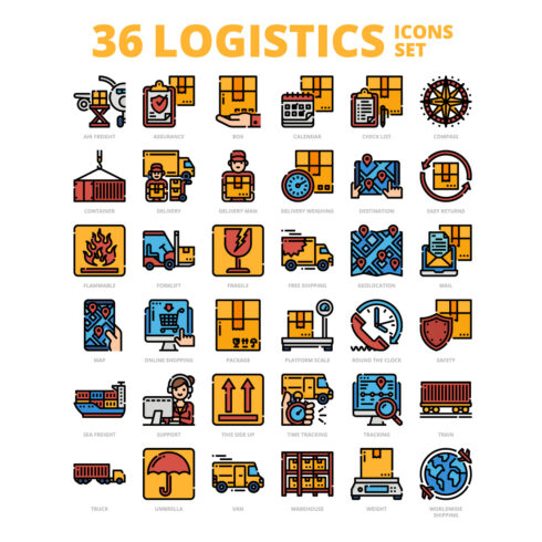 36 Logistics Icons Set x 4 Styles cover image.