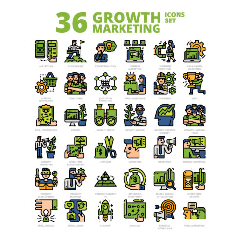 36 Growth Marketing Icons Set x 4 Styles cover image.