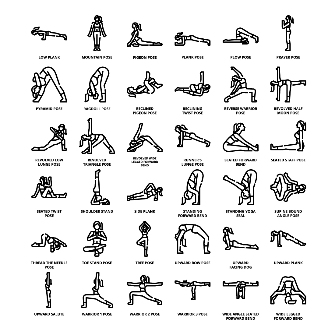 36 Yoga Post Icons Set x 4 Styles pinterest preview image.