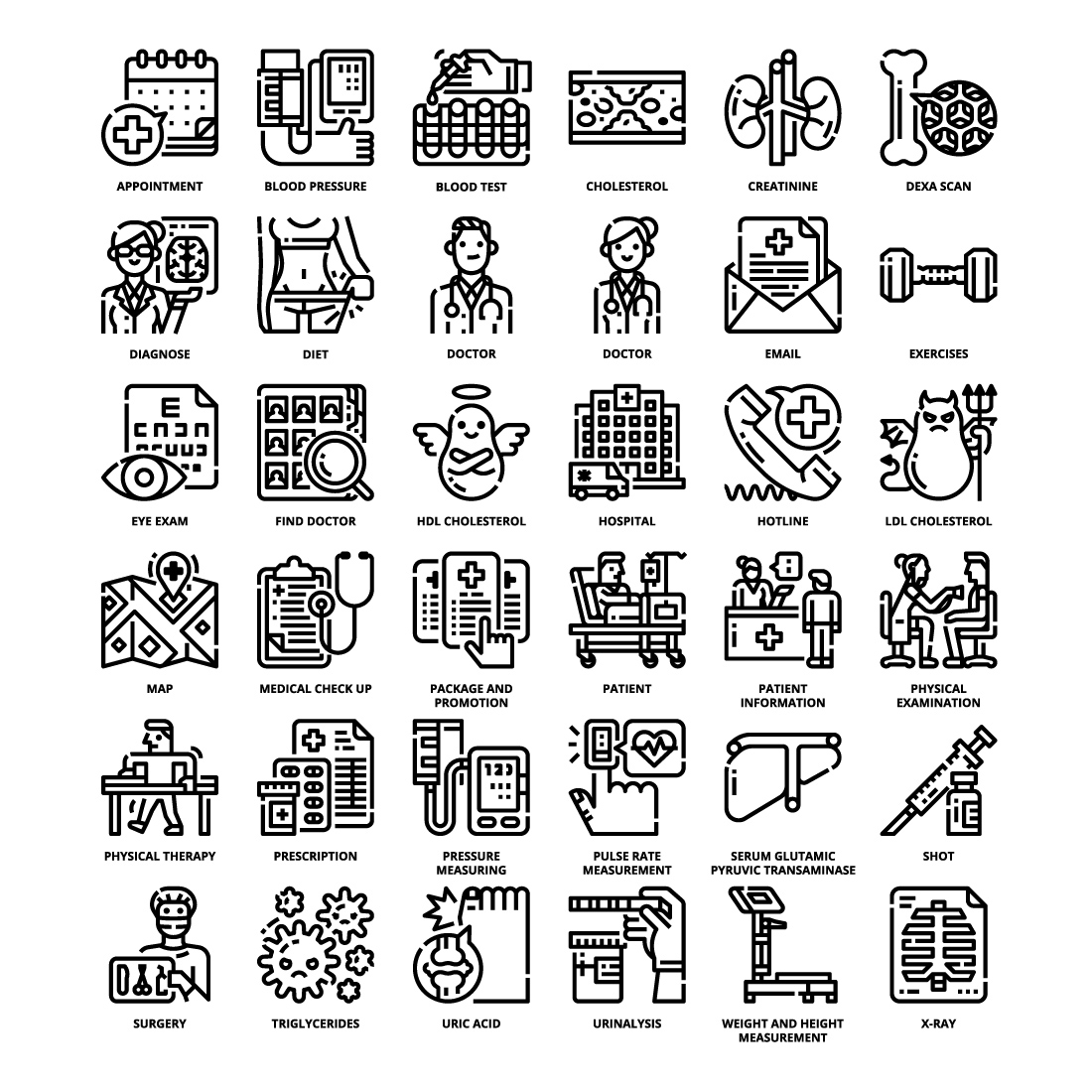 36 Medical Checkup Icons Set x 4 Styles preview image.