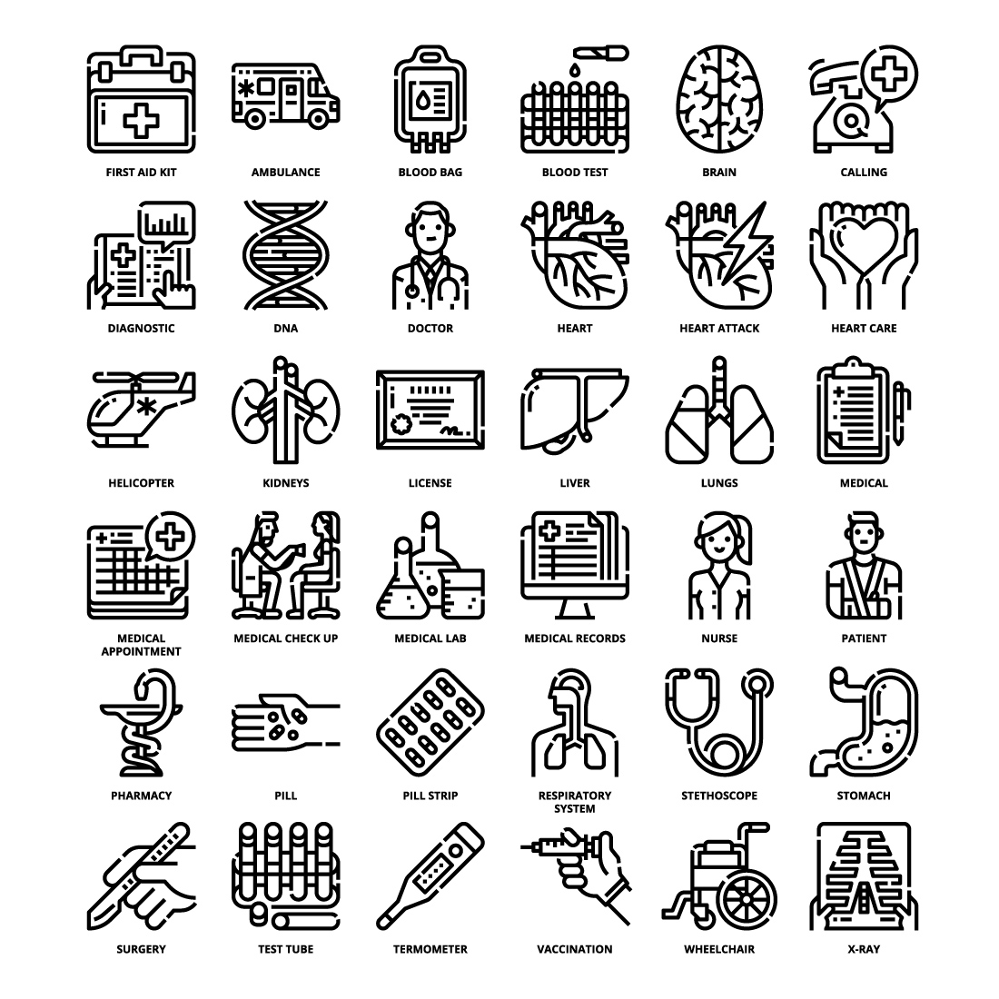 36 Medical Icons Set x 4 Styles pinterest preview image.