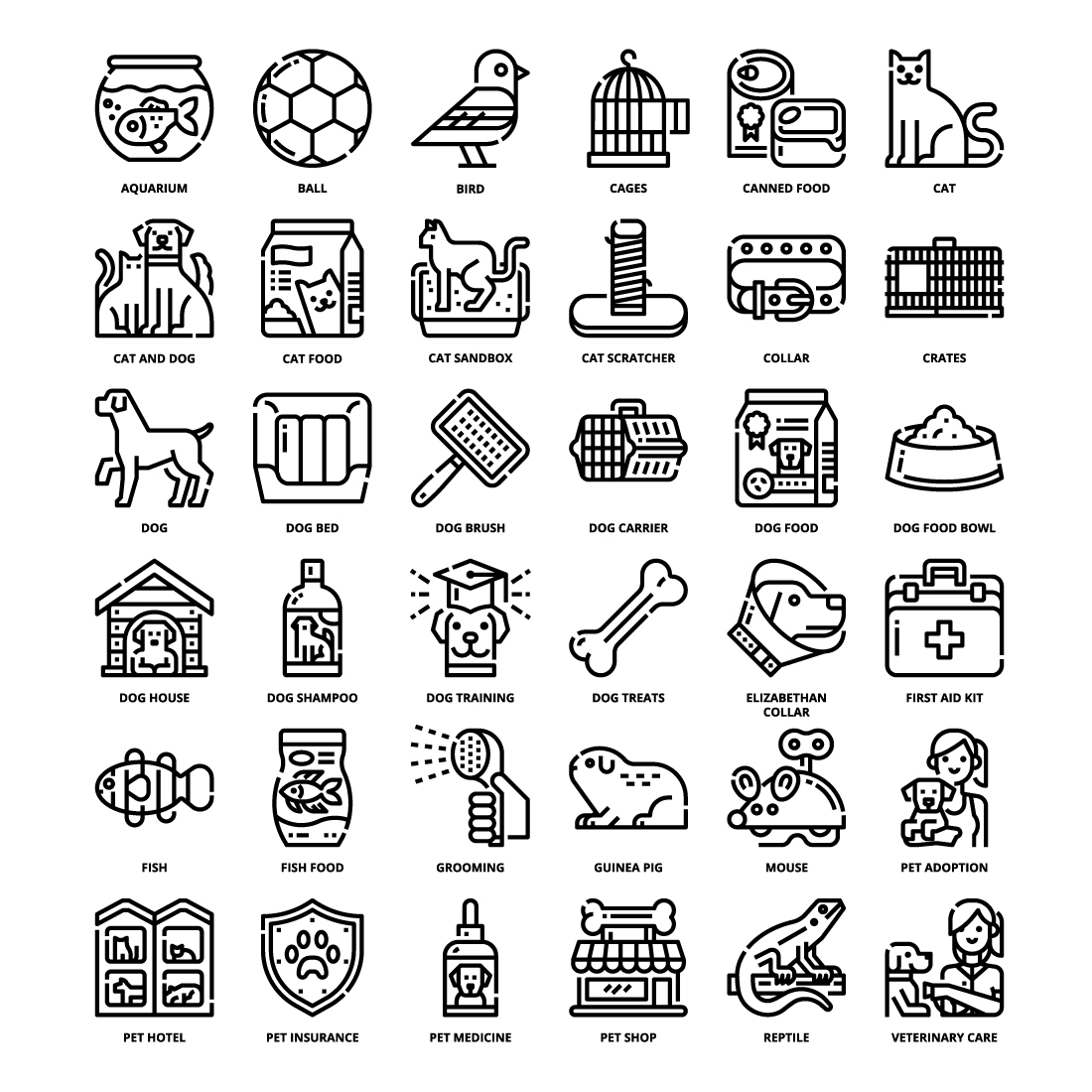 36 Pet Shop Icons Set x 4 Styles preview image.