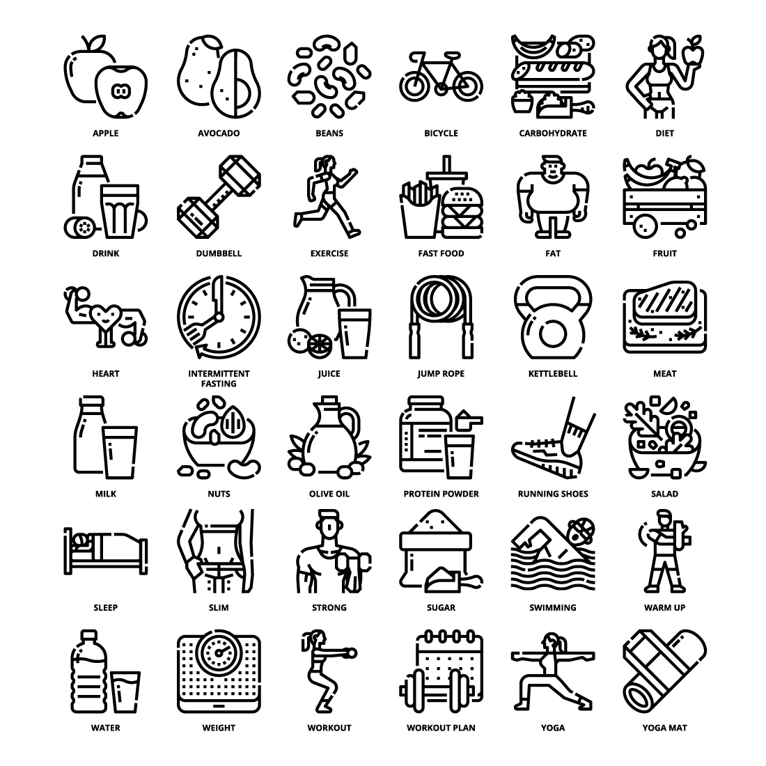 36 Healthy Icons Set x 4 Styles preview image.
