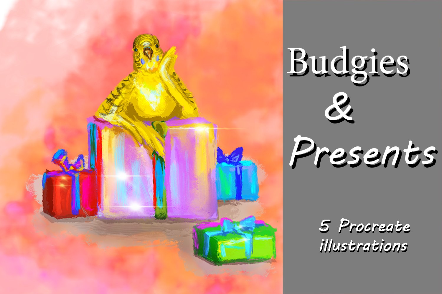 Budgie birds and Presents cover image.