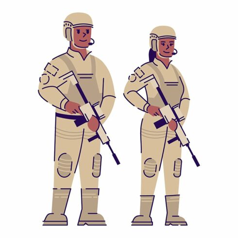 Soldiers flat vector characters cover image.
