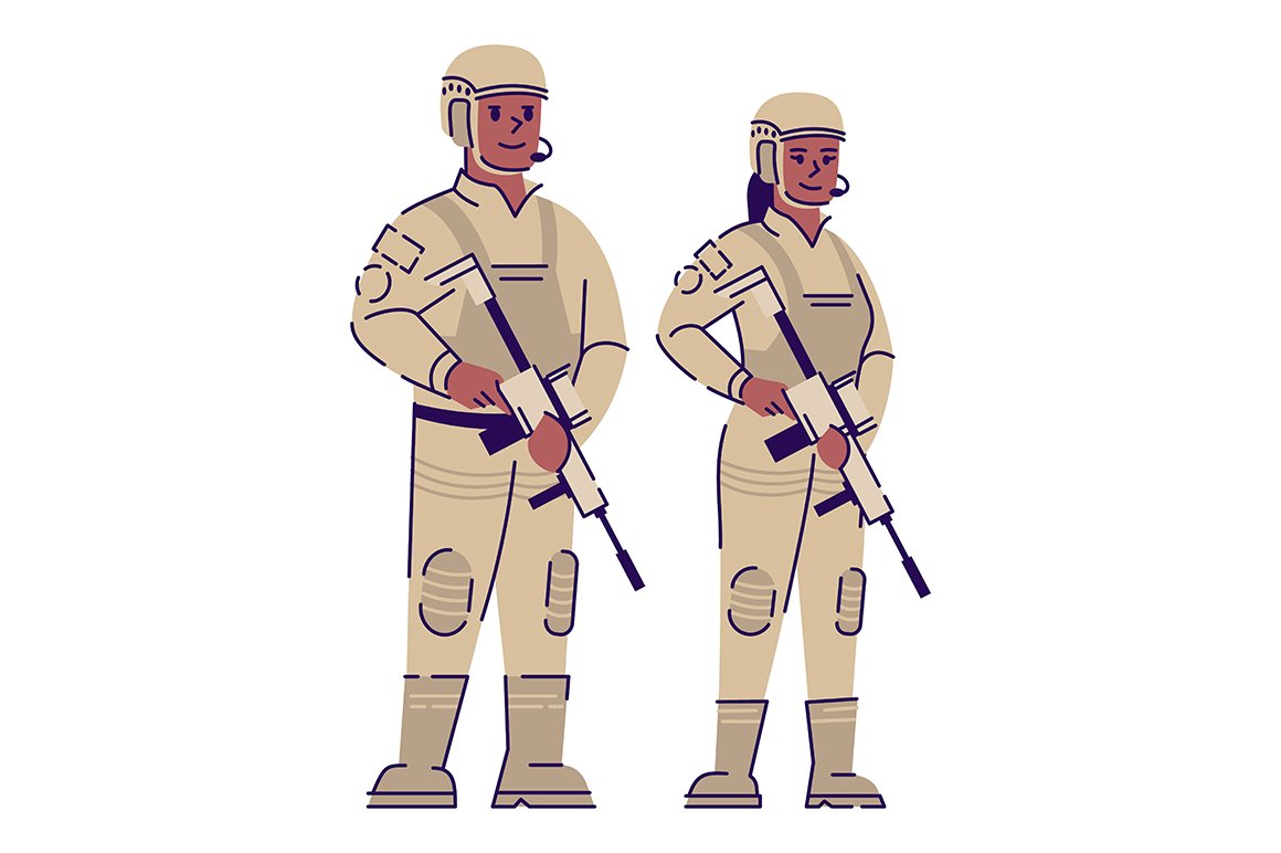 Soldiers flat vector characters cover image.