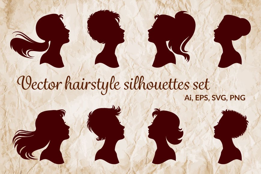 Vector hairstyle silhouettes set cover image.