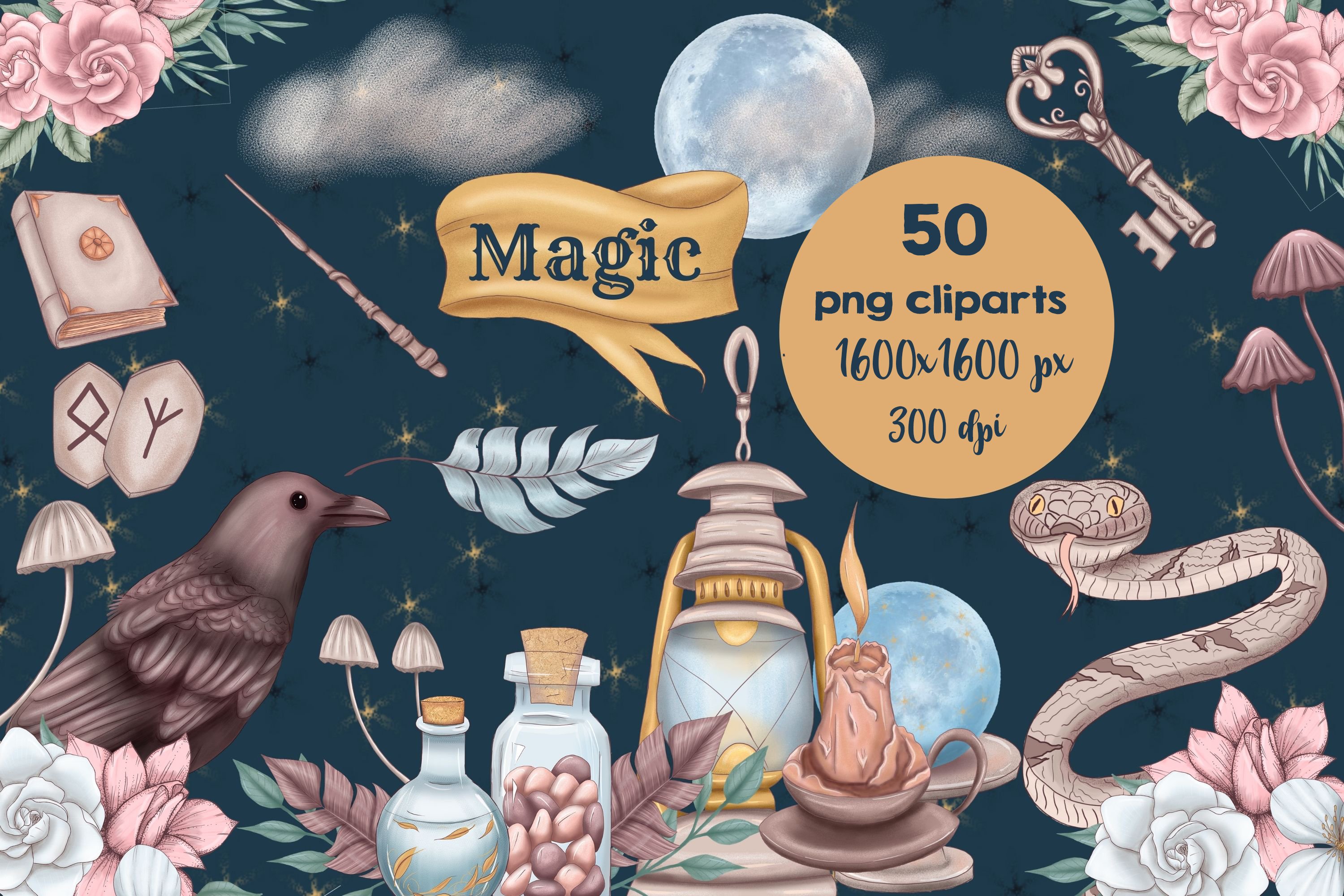 Magic wizard supplies clipart cover image.