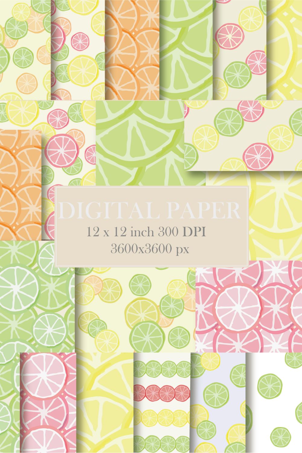 Citrine Jusy Fruit and Summer Seamless Pattern pinterest preview image.