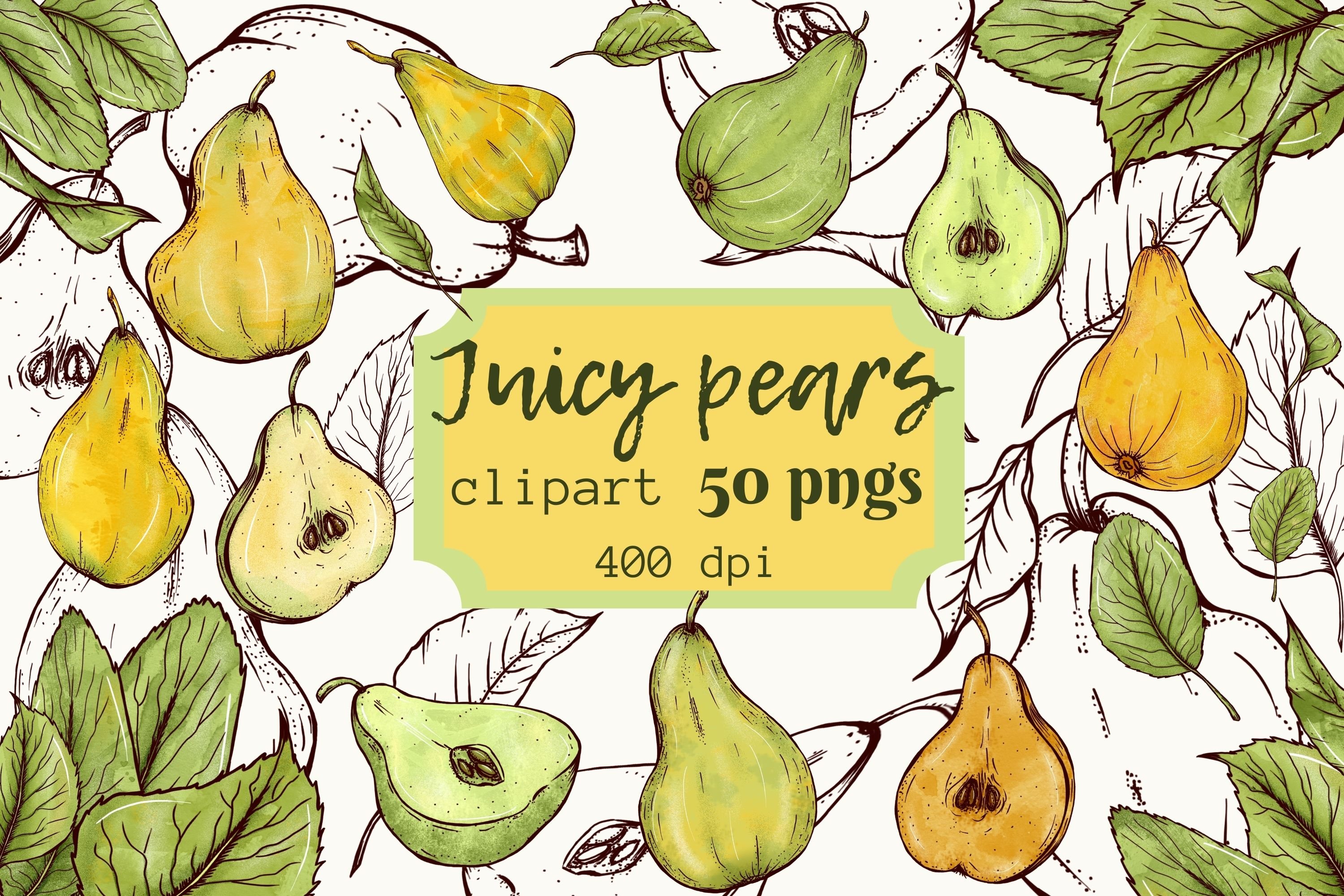 Juicy pears set clipart cover image.