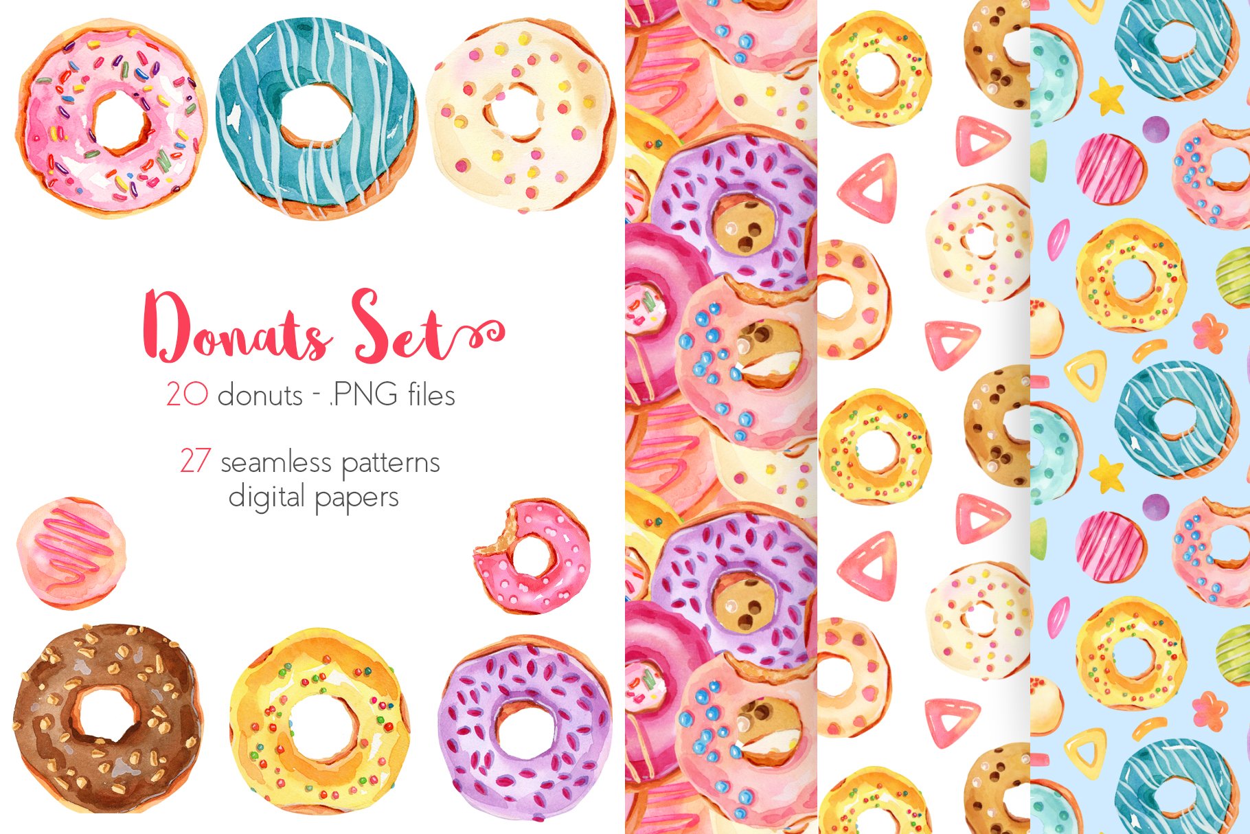 Watercolor Donuts Set preview image.